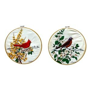 Vintage Set of Tenor Framed Bird Needlepoints